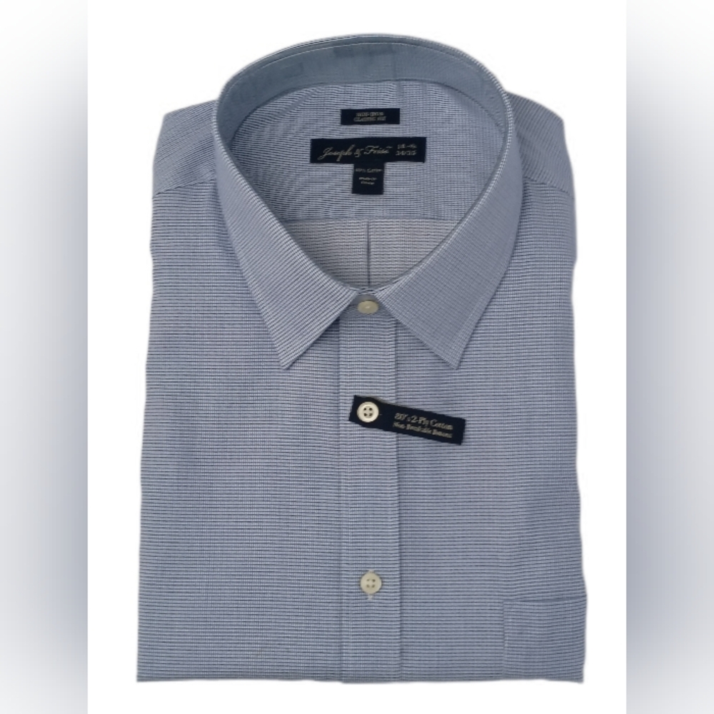Joseph & Feiss Blue Micro-Check Gingham Plaid Non-Iron Shirt 18.5